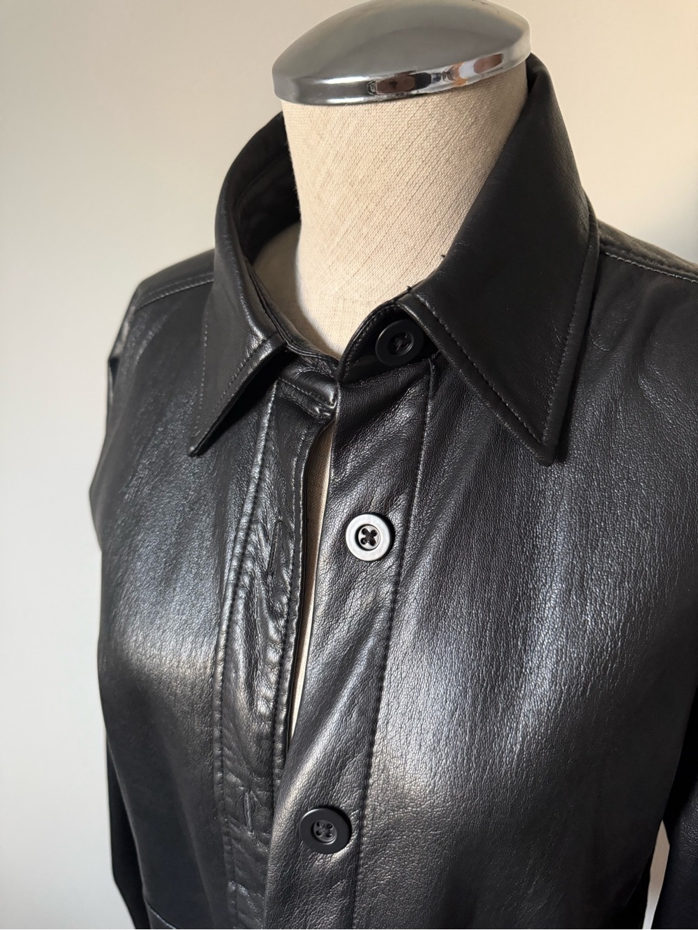 Babaton Black Pleather Button-Up Jacket
